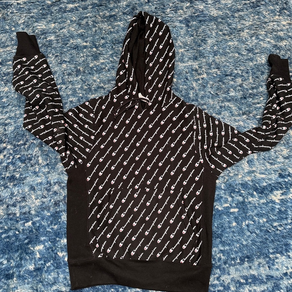 Champion Monochrome Logo Pattern Hoodie